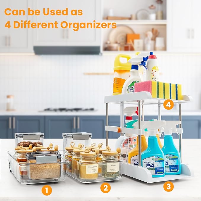 GAROOD All-in-One Multipurpose Sink and Height Adjustable Bathroom Cabinet Organizer with Pull Out Drawers, Spice Rack drawer, Sink Sponge Holder, Makeup Organizers, and under sink organizer - 1 pack