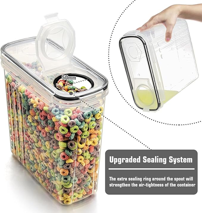 Wildone Cereal & Dry Food Storage Containers, Airtight Cereal Storage Containers Set of 8 [2.5L / 85.4oz] for Sugar, Flour, Snack, Baking Supplies, Leak-proof with Black Locking Lids
