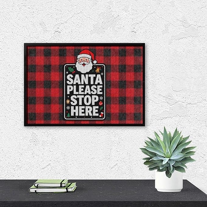 AIVKIEJK Diamond Painting Kits for Adults - Holly & Stars, Santa Please Stop Here Painting DIY 5D Full Drill Diamond Dots Paintings with Diamonds Gem Art and Crafts Home Decor 8"x12"
