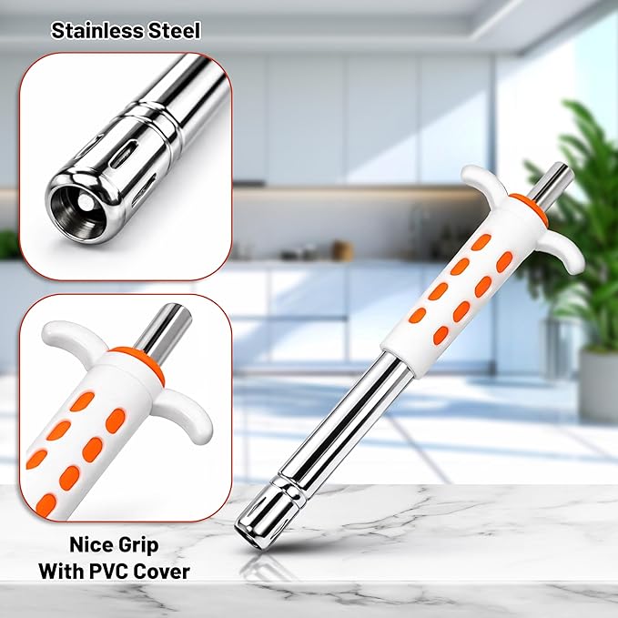 Easy Grip Premium Waterproof Stainless Steel Matt Finish Regular Gas Lighter for Gas Stove, Restaurants & Kitchen Use (Orange)