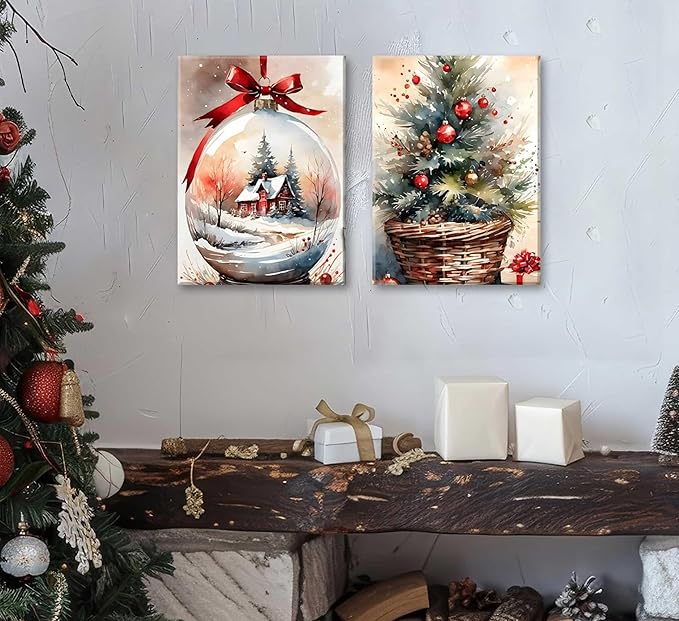 Paint by Number Kit for Adults & Kids, 2 Pack Christmas Scenes 16x20 Inch Framed, DIY Acrylic Painting Kit with Brushes & Paints, Festive Home Art Decor