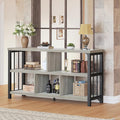 IBF Industrial Horizontal Bookshelf, Modern 5 Cube Storage Organizer Open Shelf, Low Wide Cubby Bookcase for Home Office Living, Wooden Metal Short Book Shelf Bedroom Storage, Light Grey Oak, 47 Inch
