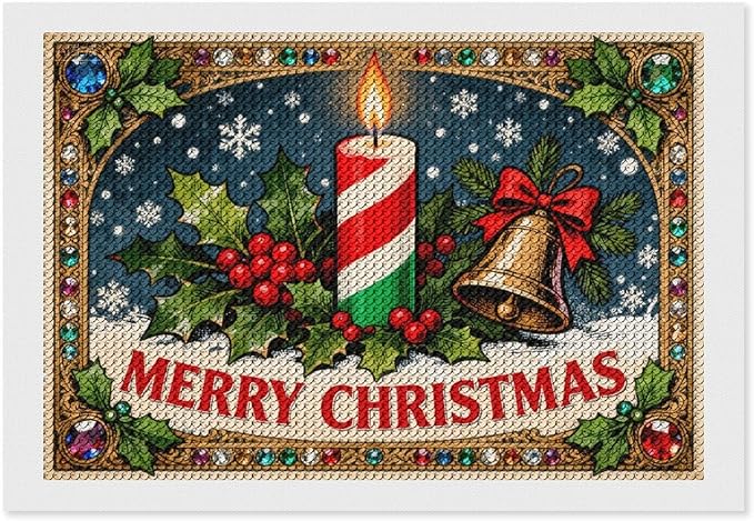 AIVKIEJK Diamond Painting Kits for Adults - Merry Christmas Candle & Holly Accents Painting DIY 5D Full Drill Diamond Dots Paintings with Diamonds Gem Art and Crafts Home Decor 8"x12"