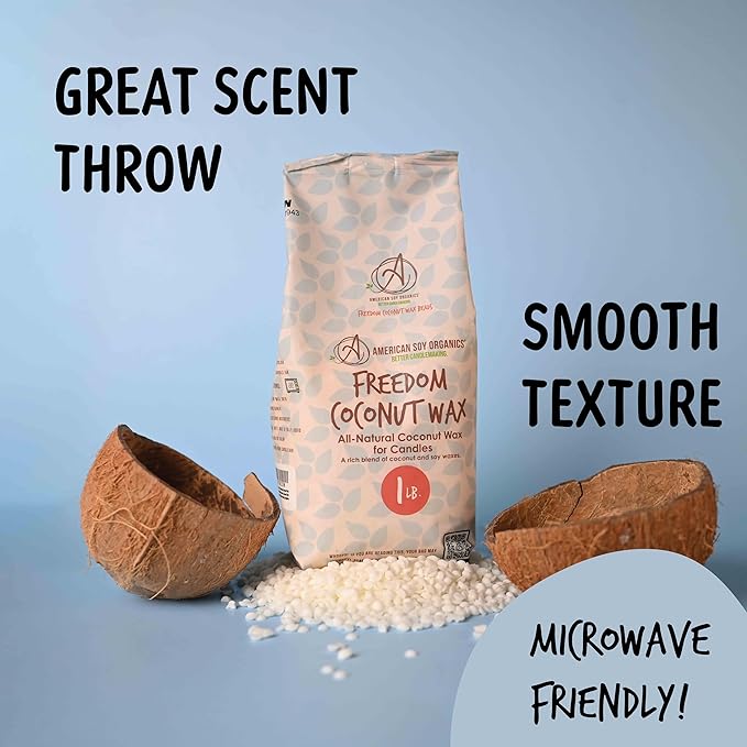 American Soy Organics 1 lbs Freedom Coconut Soy Wax Beads for Candle Making - Natural Candle Making Supplies - Paraffin-Free,Beeswax-Free Coconut Candle Wax for Container Candles,Tealights,Wax Melts