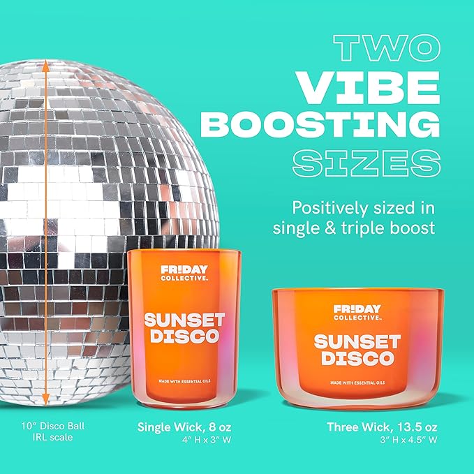 Friday Collective Sunset Disco Candle Citrus Scented Made with Essential Oils 3 Wicks 13.5 oz