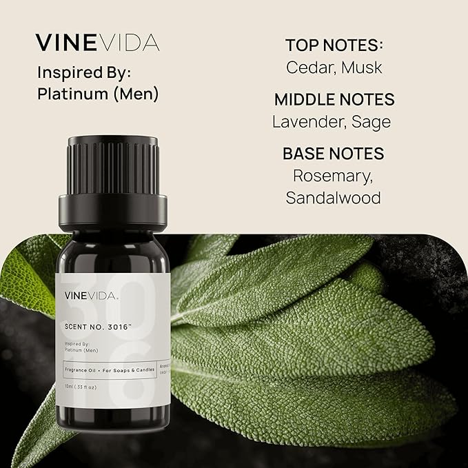 VINEVIDA Scent NO. 3016 Fragrance Oil - 10mL - Inspired by: Platinum (Men); Candle Fragrance Oil for Soy Candles - Soap Making Scents