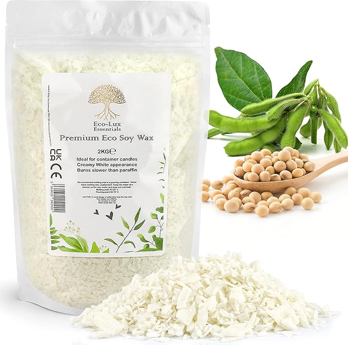 Eco-Lux Essentials 4.4lbs Premium Eco Soy Wax, White, Vegan Cruelty Free, Candle Making from Organic Farm 100% Natural SOYA Wax (4.4, Pounds)