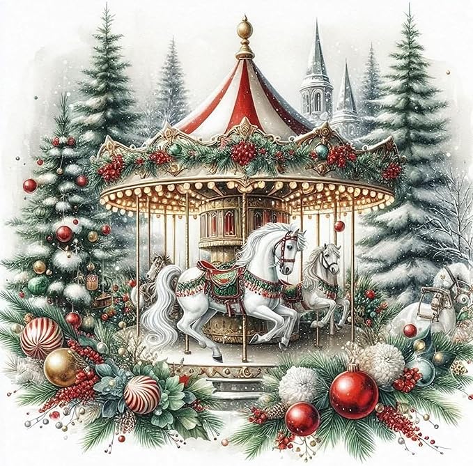 CZYWJMEI Christmas Tree 5D Diamond Painting Kits for Adults Beginners,DIY Carousel Diamond Art Kits,Full Round Drill Diamond Dot Gem Art Kits,Home Wall Decor 13.7x13.7nch
