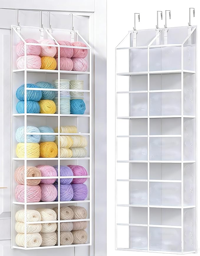 ALLTIDYUP 5 Tier Hanging Yarn Storage, 10 Clear Pockets Over the Door Organizer, Heavy Duty Oxford Fabric, Large Capacity 50lbs for Closet, Dorm Room, Pantry, Nursery, Crochet Hooks & Knitting Needles