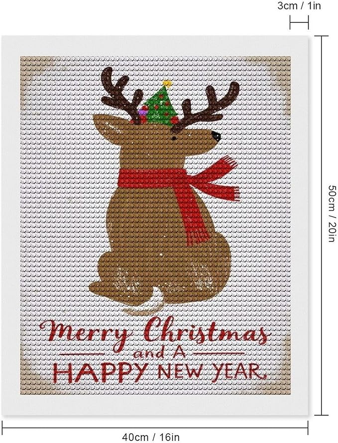 Diamond Painting Kits for Adults - Merry Christmas And Happy New Year Red Antlers & Scarf Painting DIY 5D Full Drill Diamond Dots Paintings with Diamonds Gem Art And Crafts Home Decor 16"x20"