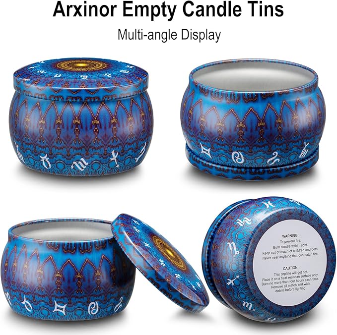 Arxinor Empty 3 oz Candle Tins Candle Jars 28 Pcs 28 Patterns, Candle Making Kits, with Wicks, Wick Holders & Stickers