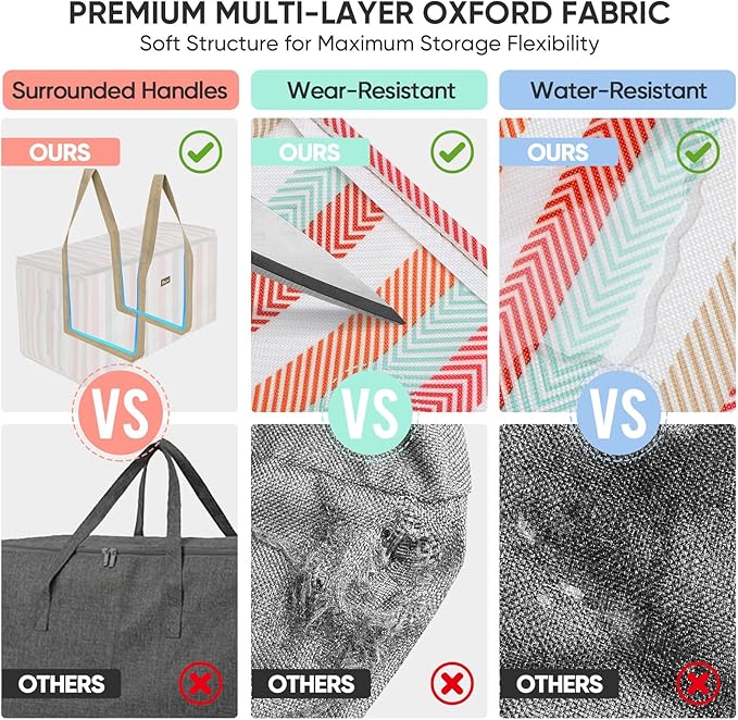 BALEINE Extra Large Storage Tote with Zippers & Carrying Handles, Heavy-Duty Oxford Fabric Moving Bags for Laundry, Space Saving, Storage, 2-Pack, Color Stripe