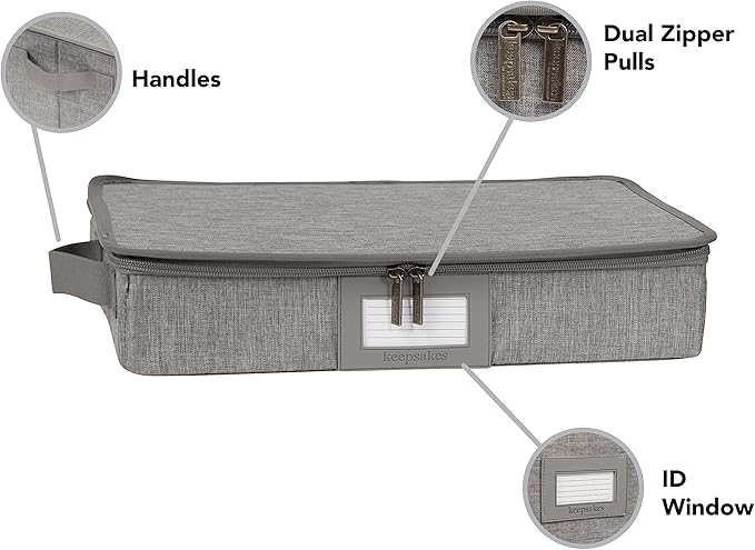 Covermates Keepsakes Zip-Top Storage Box Set, 3 Pack Heavy Duty Polyester Organizer Bins, Stackable Design, ID Window, Reinforced Handles, Closet Home Storage, Grey Heather