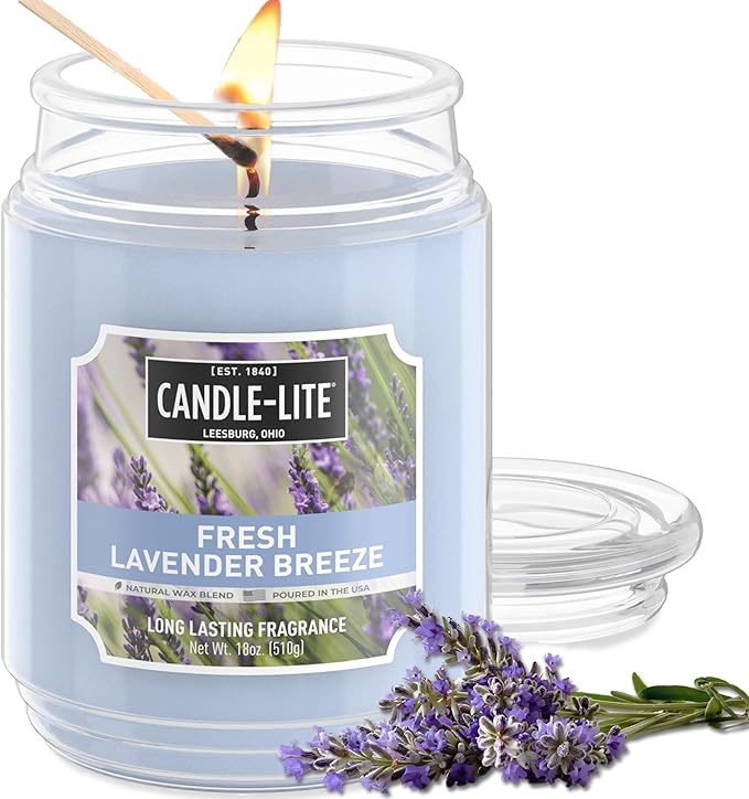 Candle-lite Scented Candles, Fresh Lavender Breeze, 18 oz Jar, Proudly Poured in The USA, Aromatherapy Candle, Single-Wick with 110 Hours of Burn Time, Perfect for Creating a Relaxing Ambiance