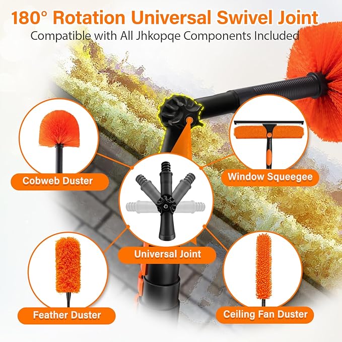 30FT High Reach Duster Cleaning Kit with 24FT Pole | 4-in-1 Tool Set with Universal Swivel Joint | High Ceiling Fan Cleaner, Microfiber Duster & Window Squeegee for Safe High-Reach Cleaning