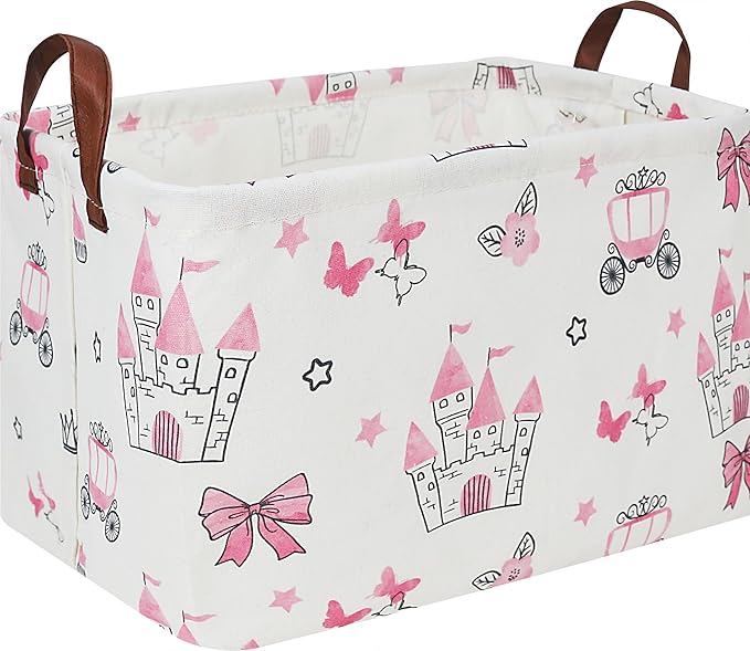 Rectangle Storage Basket with Handles,Collapsible Storage Bin,Books Box,Gift Basket(Pink Princess)