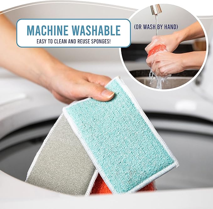 Don Aslett’s Scrub & Switch Combo Set | Dual-Sided Scrub, Clean, and Polish Sponges Included | Handheld Tool for Extra Scrubbing Power | Reusable and Machine Washable