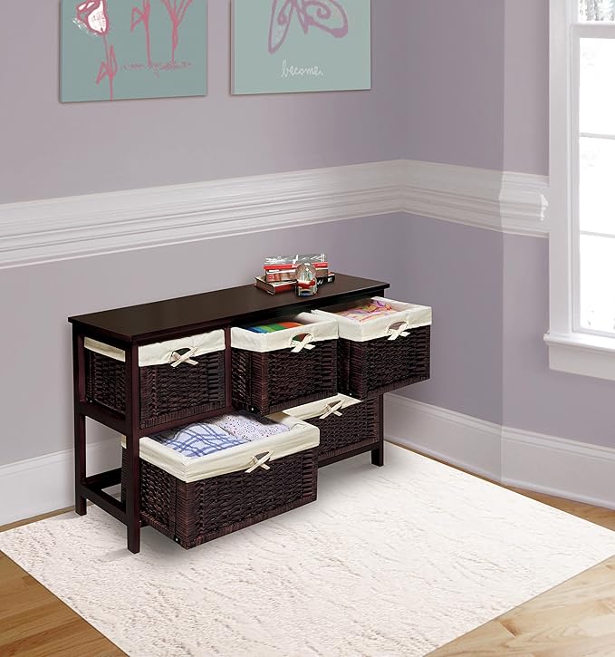 Badger Basket Five Drawer Nursery Storage Organizer with Wicker Baskets and Removable Liners - Wicker/Espresso
