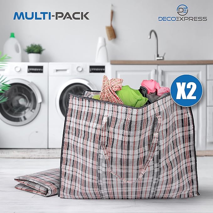 2 Pack Heavy Duty Moving Bags with Strong Zipper & Carrying Handles, 107L/ 28 gal Large Durable Clothes Storage Totes, 88 lbs Packing Moving Boxes, Closet Organizers and Storage (29.9x23.2x29.4 IN)