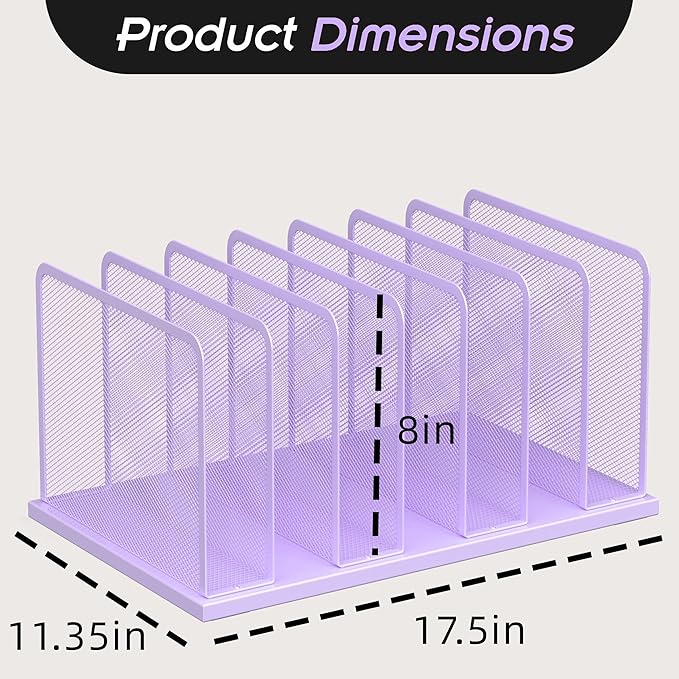 Kuntine.B Desk File Organizer Upright Mesh Desktop Organizer File Sorter Office Organization File Holder for Home, Office & Classroom (Purple, 2 Pack 7-Section)