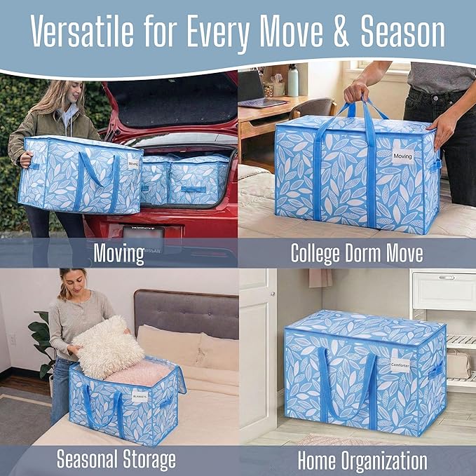 VENO 10 Pack Heavy Duty Moving Bags, Extra Large Storage Bags with Reinforced Handles & Strong Zippers, Foldable & Reusable Moving Box Alternative for Clothes & Dorm Storage