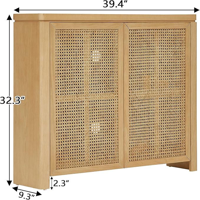 Amposei Mid Century Modern Rattan Sideboard 39.4’’ Small Coffee Bar Console Buffet Cabinet Table for Living Dining Room Entryway Hallway, Natural