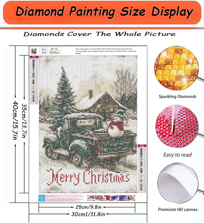 APTDYIGL 5D Christmas Diamond Painting Kits for Adults Beginner,DIY Snowman Truck Diamond Art Kits for Adults,Round Full Drill Diamond Dots with Gem Art Kits,Home Wall Decor 13.7X13.7inch