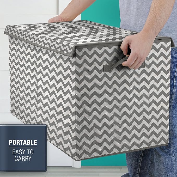 Sorbus Storage Chest with Flip-Top Lid, Collapsible Storage for Closet & Home Organization - Large (Pattern - Chevron Gray)