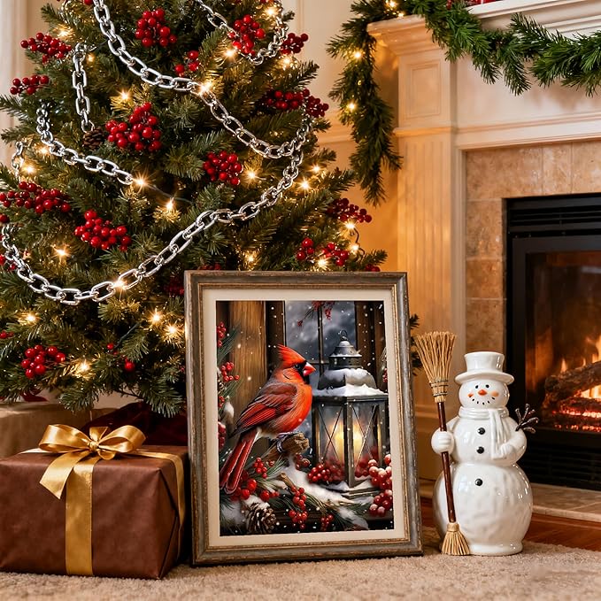 TCDZMYGS Christmas Paint by Numbers Kit for Adults Beginner,Cardinals Paint by Number Kits with Frame,DIY Acrylic Oil Painting by Numbers for Home Wall Decor 9.5 x 11.8 inch