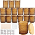 CONNOO 16pcs Pearl Candle Glass Jars with Natural Bamboo Lids, 7oz Thick Containers for Candle Making with Wicks & Stickers, Pearl Amber Jars for DIY Projects, Bulk Orders, Gifts & Home Décor