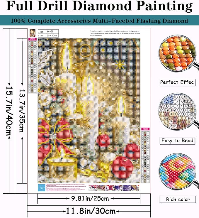 AREOPNMG Christmas 5D Diamond Painting Kits for Adults Beginners,DIY Winter Candles Diamond Art,Full Round Drill Diamond Dot Gem Art Kits,Sweet Home Wall Decor 12x16 Inch