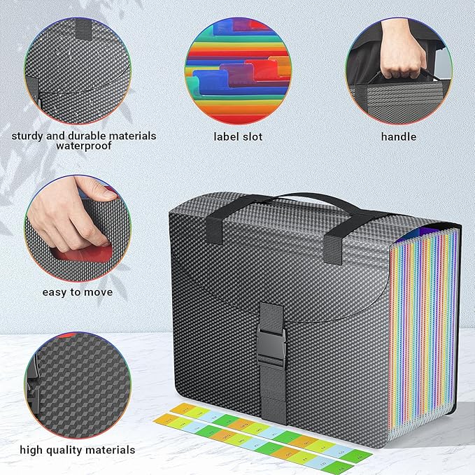 TOPCJ File Organizers with Handle,Portable Expanding File Folder,25 Pockets Accordion File Organizer for Receipt,Bill, A4/Letter Size Paper,Documents,a-z Tabs Include in Filing Folders Diamond