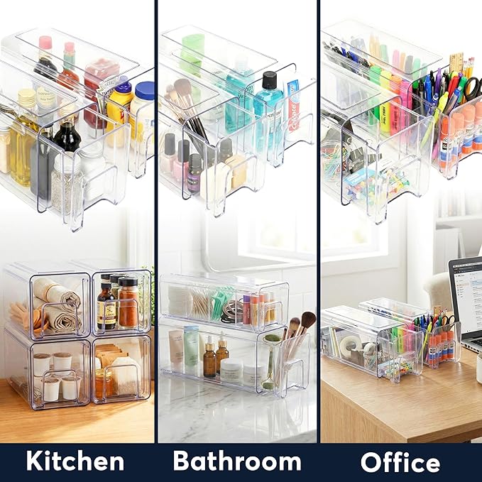 Sorbus Medium Clear Stackable Storage Drawers – 2-Pack Plastic Organizer Bins with Handles – Pull-Out Stackable Drawers for Bathroom Closet, Medicine, Cabinet, Pantry Storage, Baby Bottle Organizer