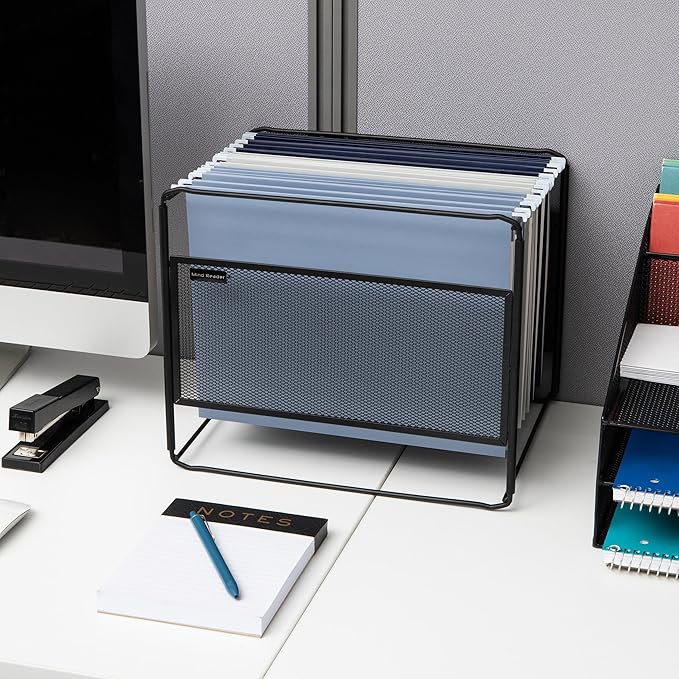 Mind Reader Hanging File Folder Organizer, Desktop Organizer, Storage, Office, Metal Mesh, 13" L x 9.75" W x 10.25" H, Black