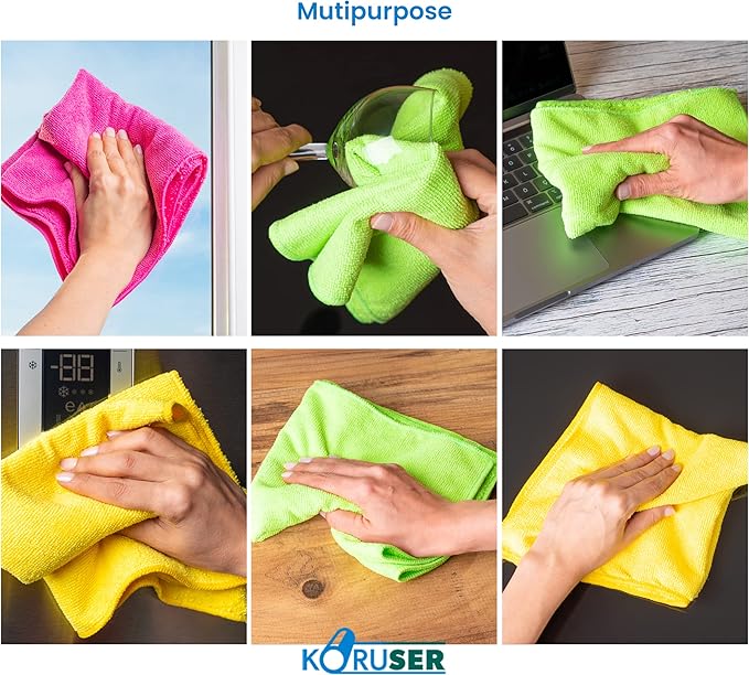Microfiber Cleaning Cloths - Reusable and Washable - Multi Purpose Indoor/Outdoor Cleaning/Dusting/Polishing on Kitchen/Bathroom/Auto Surfaces (12 Pack/High Grammage)