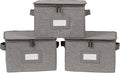 Covermates Keepsakes Zip-Top Storage Box Set, 3 Pack Heavy Duty Polyester Organizer Bins, Stackable Design, ID Window, Reinforced Handles, Closet Home Storage, Grey Heather