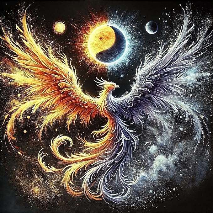 cviokrdu Phoenix Diamond Art Kits for Adults, Sun and Moon Diamond Painting Kits for Adults, Moon Round 5D Gem Painting Kit Arts for DIY Crafts Gift Home Wall Decor 14x14inch
