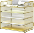 Sinboun Letter Tray Paper Organizer 5-Tier Desk Organizer File Organizer Paper Holder with Handle, Metal Desktop Document Shelf Tray Office Classroom Organization - Gold