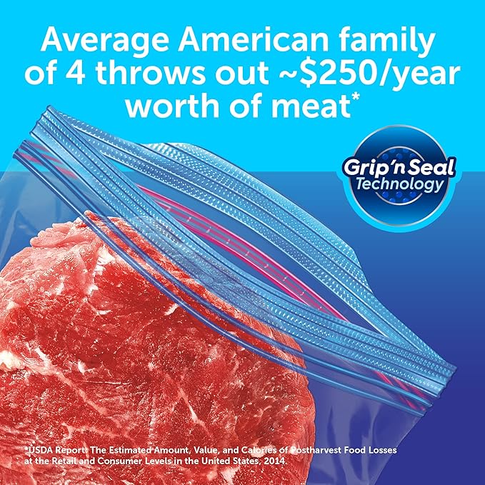 Ziploc Quart Food Storage Freezer Bags, New Stay Open Design with Stand-Up Bottom, Easy to Fill, 19 Count