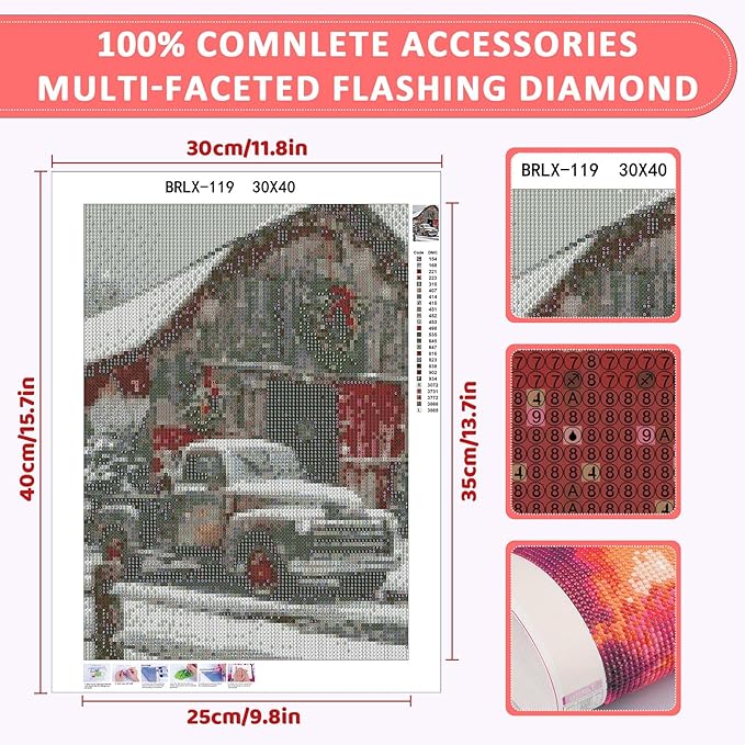 Skyboda Christmas Diamond Art Kits for Adults Beginners, Christmas Farmhouse Truck Diamond Painting Kits for Adults,5D Full Drill DIY Diamond Dot Gem Art Kit Wall Home Decor Arts Craft 12x16 inch