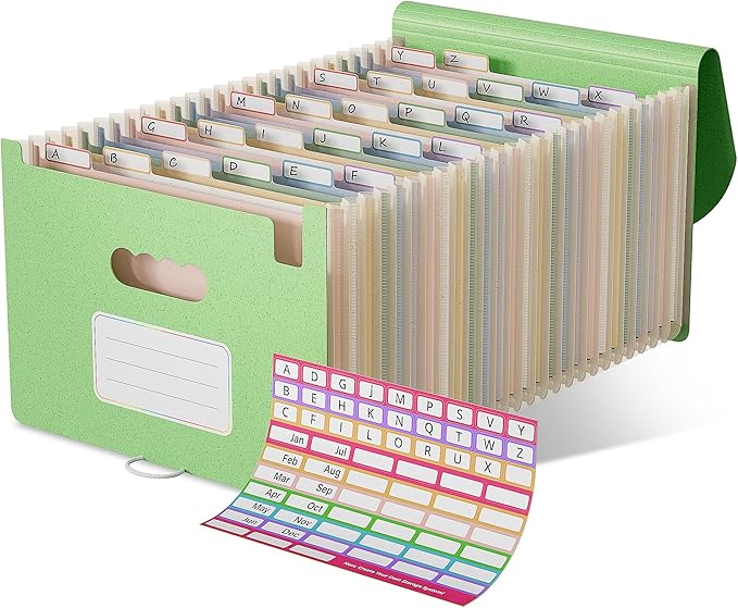 EcoStash Accordion File Organizer, 26 Pockets Wheat Straw Expanding File Folder, Monthly Bill Receipt Organizer, A-Z Tabs, 100% BPA Free, Return to Nature, Healthy Living, Letter/A4 Size - Mint Green