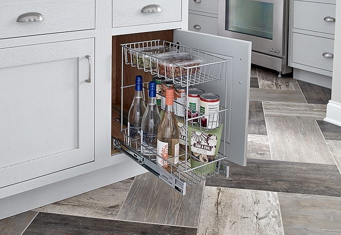 ClosetMaid 32105 Premium Wide 3-Tier Compact Kitchen Cabinet Pull-Out Basket, 8.75-Inch