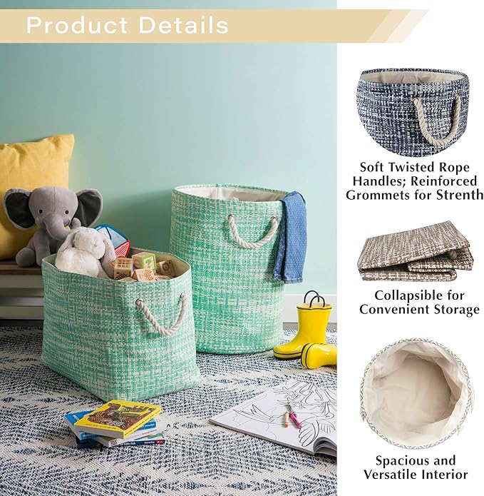 DII Woven Paper Storage Bin, Tweed, Stone, Large