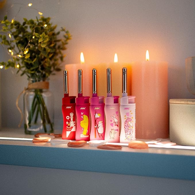 MK Lighter Collector’s Edition Refillable Candle – Multipurpose Jet Flame Butane with Long Wand for Indoor & Outdoor Use Gift Couples Friends Family (Polar love-5PC)