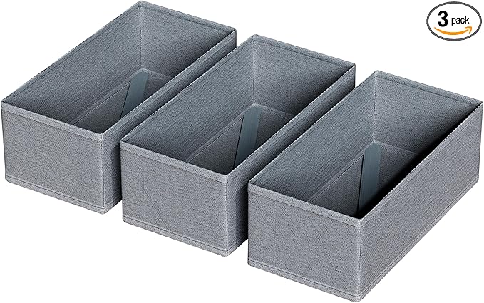 3 PACK Drawer Organizer Clothes，drawer Divider， Dresser Drawer Storage for Sock, Underwear, Bra，Panties，Belt, Tie, Stockings, Leggings & Accessories (Grey)