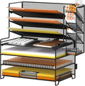 SUPEASY 7 Tier Desk Organizer, Desk File Organizer with Pen Holder, Paper Organizer for Desk, Desk Organizers and Accessories for Home Office School, Black