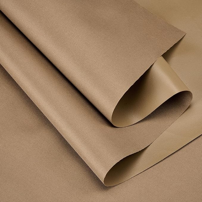 Waterproof Canvas Fabric by The Yard 60" W 600 Denier PVC Backing Water Repellent Polyester Upholster Fabric Material for Indoor Outdoor Marine Awning Tent Craft DIY(1 Yard, Khaki)