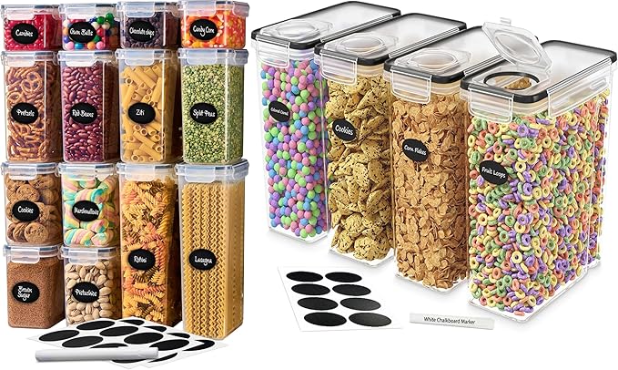 DWËLLZA KITCHEN Airtight 4 Pc Cereal Storage Containers - 14PC Kitchen Pantry Organization and Storage - BPA-Free Clear 8 1.4L Containers with Lids