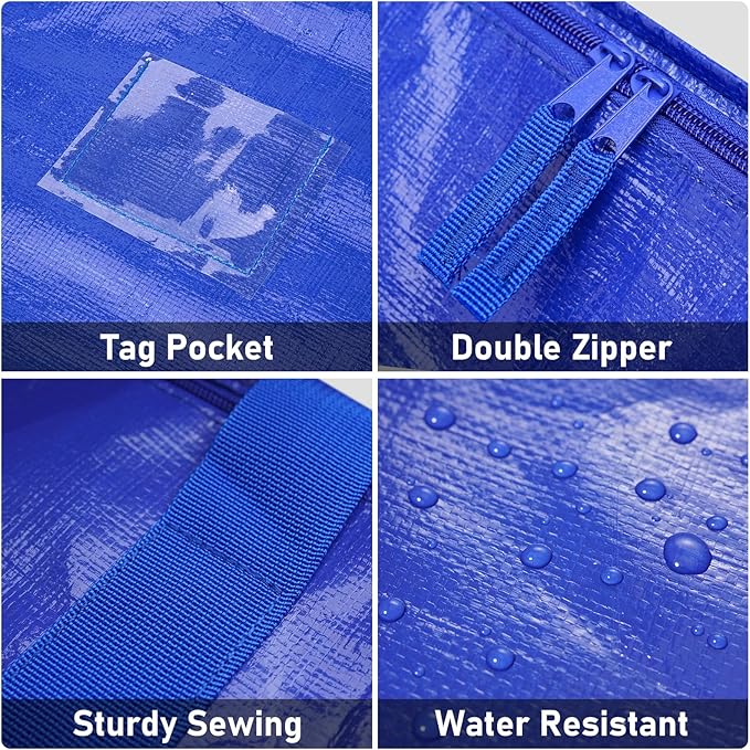 TICONN 2 Pack Extra Large Moving Bags with Zippers & Carrying Handles, Heavy-Duty Storage Tote Moving Boxes for Space Saving (2 PK, 45 Gallon)