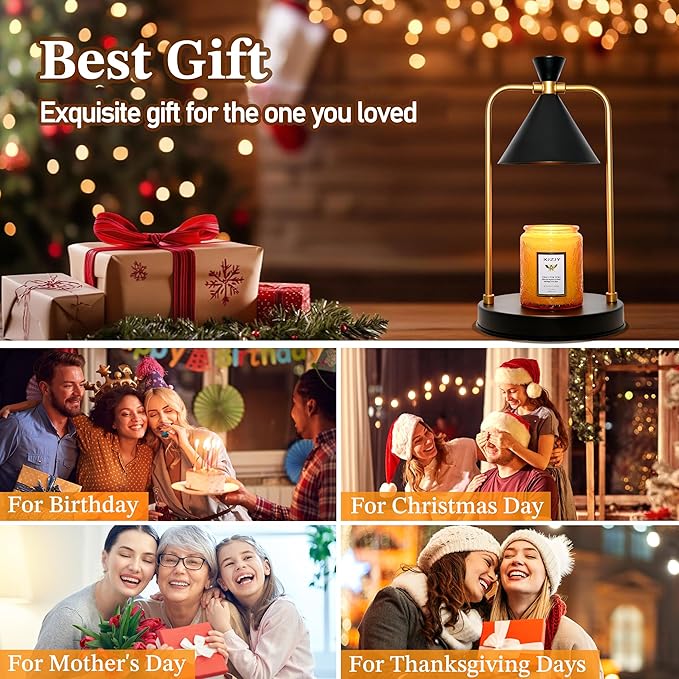 XJZJY Candle Warmer Lamp with Timer Dimmer,Unique Birthday Gifts for Women Mom,House Warming Gifts New Home Room Decor,Wax melt Warmer for Scented Wax Jar Candles,Black-Large